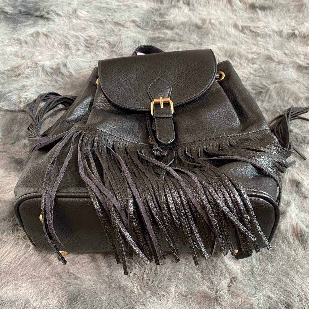 NWT Black Fringe vegan Leather Backpack - Picture 3 of 7